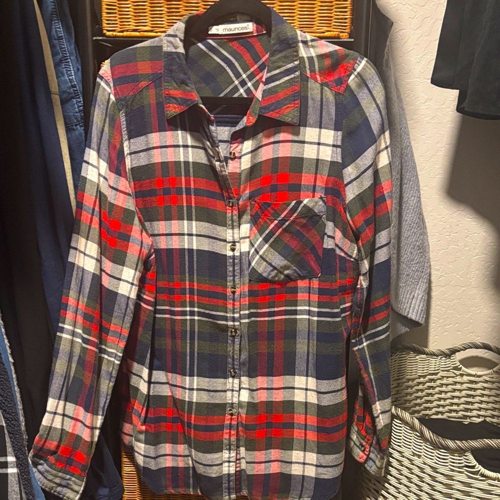 Maurices Red, Blue, Green & White Plaid Shirt/Flannel